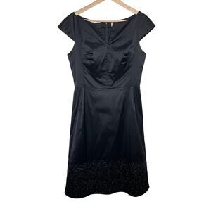 Byron Lars Beauty Mark Womens Cap Sleeve Sheath Midi Dress 10 Black Textured